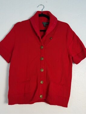 Lauren Jeans Co. Women's XLarge Red Knit Cardigan  
Short-Sleeve Shawl Collar